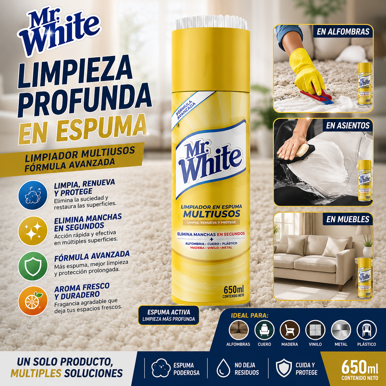 SPRAY LIMPIADOR EN ESPUMA MULTIUSOS MR WHITE